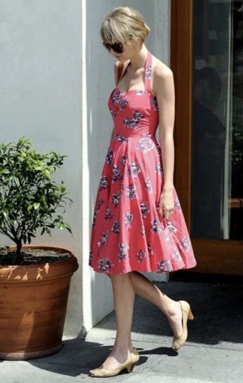 Anthropologie Girls From Savoy Retro Floral Halter Dress Pink Pinup T Swift Sz 8